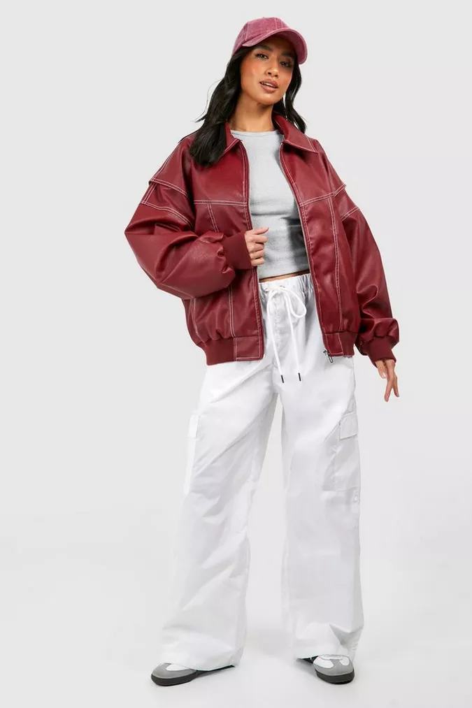 Leather Look Viral Bomber Jacket - Image 3