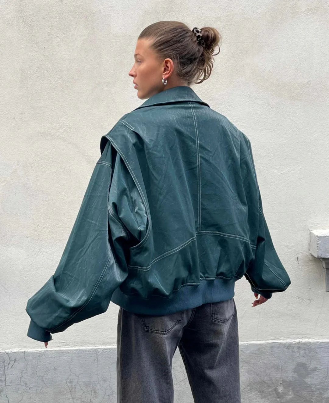 Leather Look Viral Bomber Jacket - Image 4